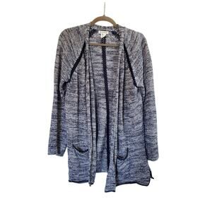 Artisan NY Linen Blend Blue Open Front Draped Cardigan Sweater, Size Large